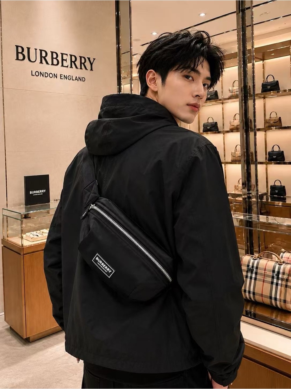 Burberry Black Nylon Belt Bag with Logo Patch - Picture 3 of 8